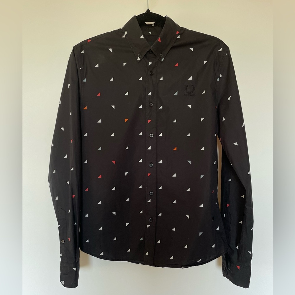 Mens Raf Simons x Fred Perry Button Down Shirt with multicolor geometric motif